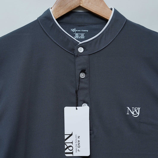 Dark Grey | Solid Henley Neck | Polo T-Shirt