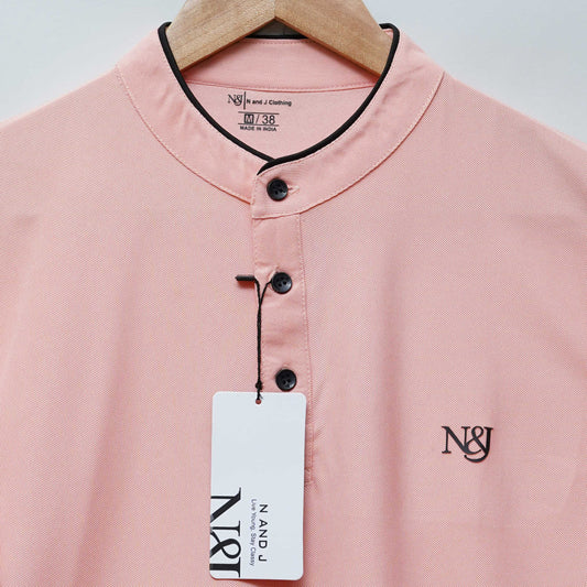 Peach | Solid Henley Neck | Polo T-Shirt
