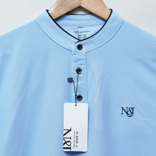 Sky | Solid Henley Neck | Polo T-Shirt
