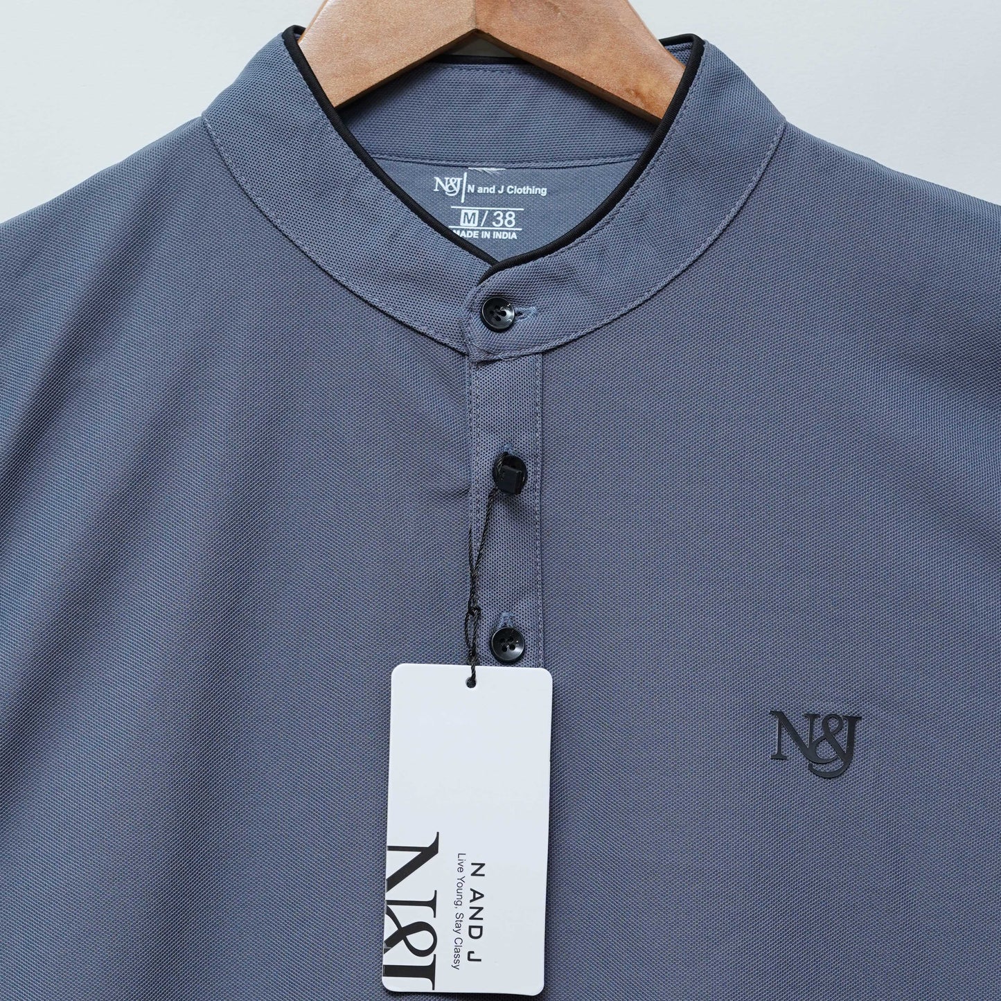 Steel Grey | Solid Henley Neck | Polo T-Shirt