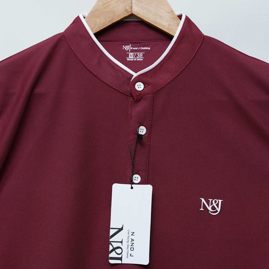 Maroon | Solid Henley Neck | Polo T-Shirt