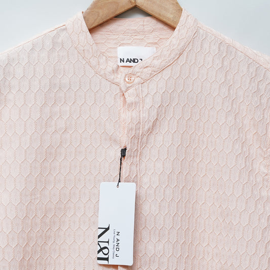 Peach | Geometric Pattern | Mandarin Collar Shirt