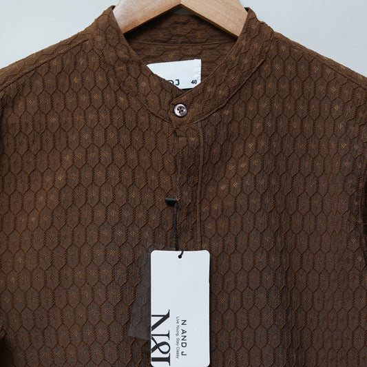 Coffee | Geometric Pattern | Mandarin Collar Shirt