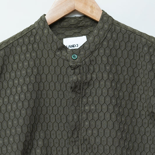 Olive Green | Geometric Pattern | Mandarin Collar Shirt