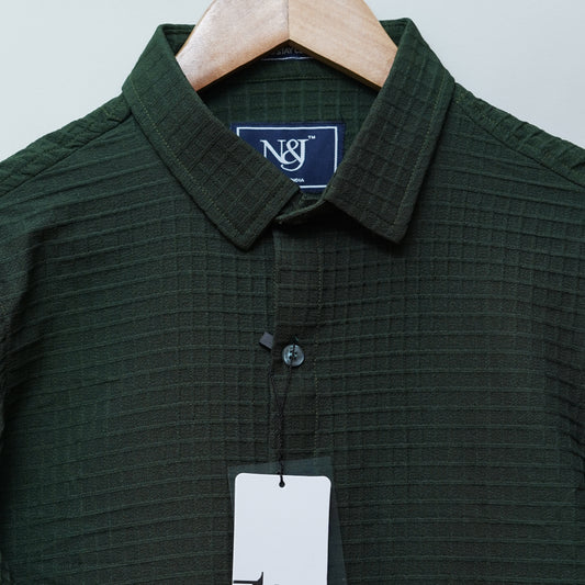 Green| Grid Pattern Shirt | Waffle Knit