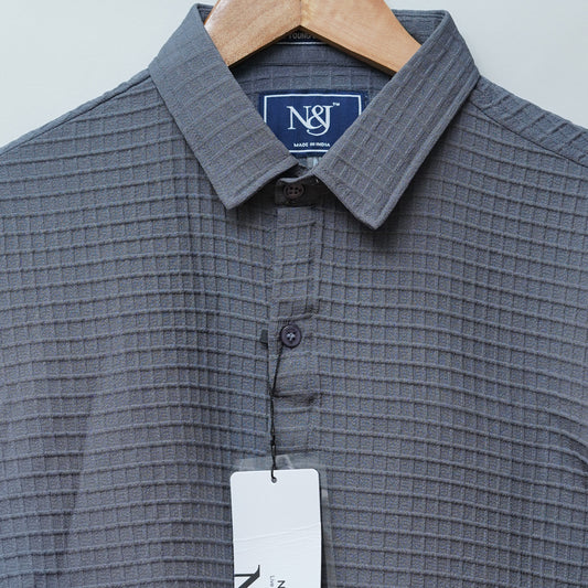 Grey | Grid Pattern Shirt | Waffle Knit