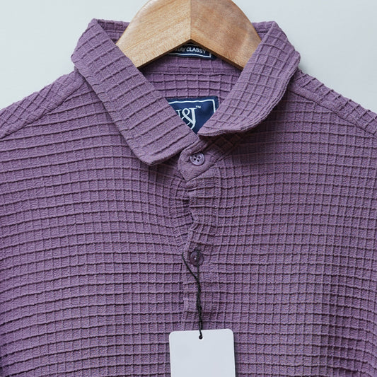 Purple | Grid Pattern Shirt | Waffle Knit