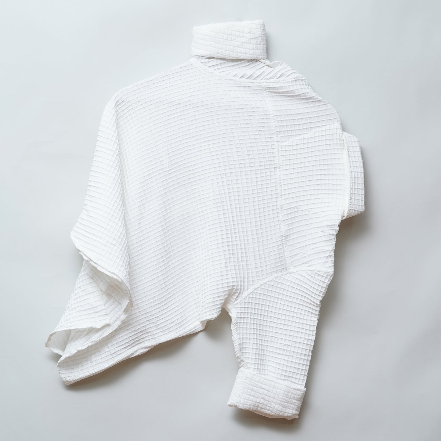 White | Grid Pattern Shirt | Waffle Knit