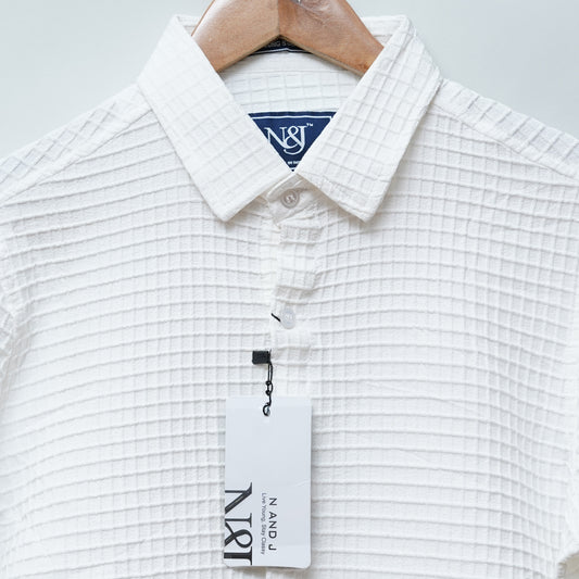 White | Grid Pattern Shirt | Waffle Knit