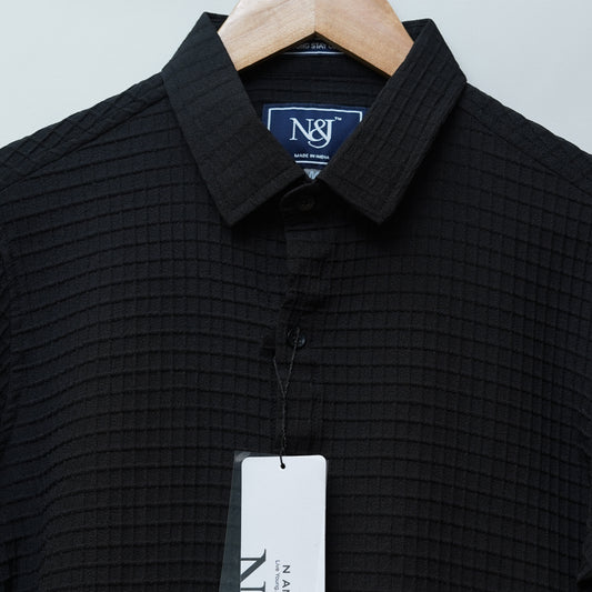 Black | Grid Pattern Shirt | Waffle Knit