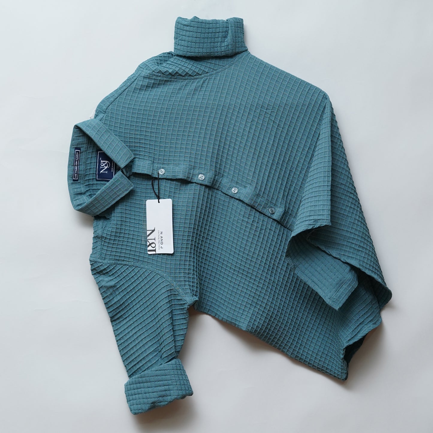 Teal | Grid Pattern Shirt | Waffle Knit