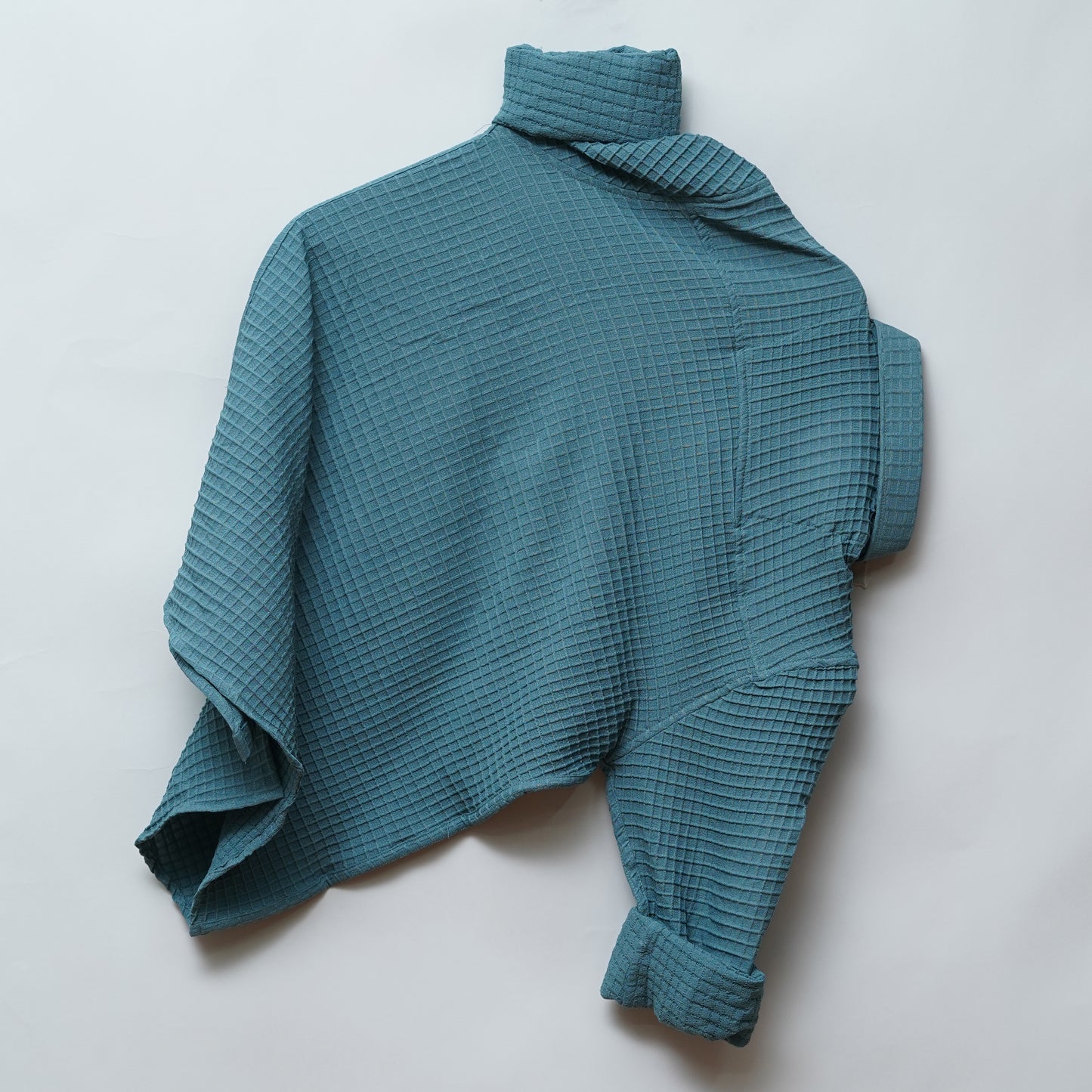 Teal | Grid Pattern Shirt | Waffle Knit