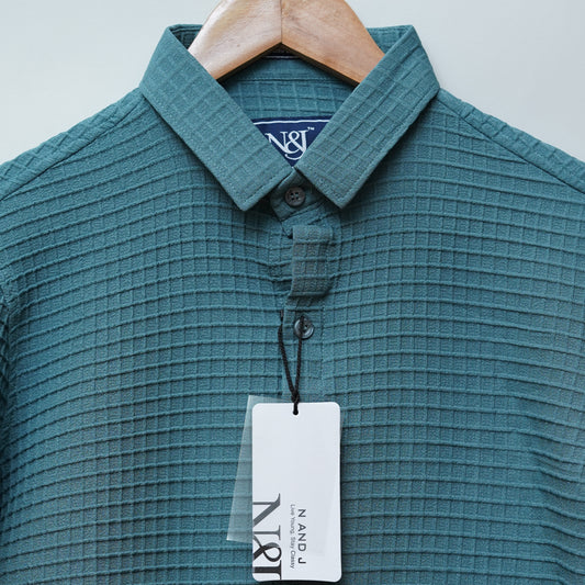 Teal | Grid Pattern Shirt | Waffle Knit