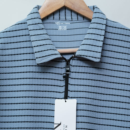 Light Teal | Premium Camelet Checks | Polo Zipper T-Shirt