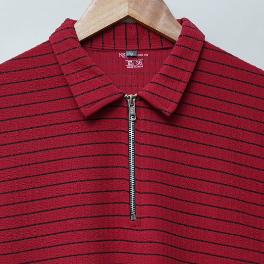 Maroon | Premium Camelet Checks | Polo Zipper T-Shirt