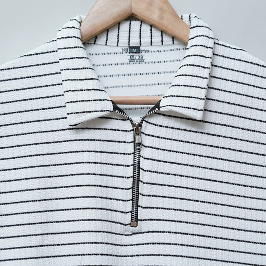 White | Premium Camelet Checks | Polo Zipper T-Shirt