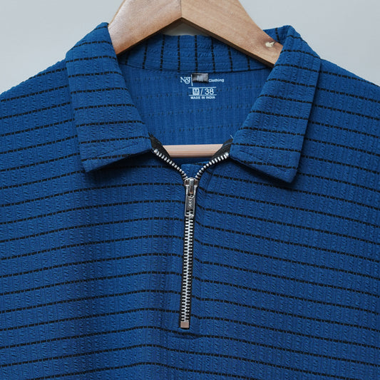 Blue | Premium Camelet Checks | Polo Zipper T-Shirt