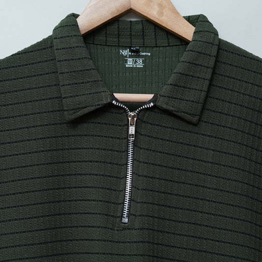 Olivegreen | Premium Camelet Checks | Polo Zipper T-Shirt
