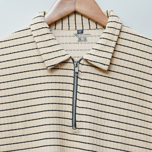 Cream | Premium Camelet Checks | Polo Zipper T-Shirt