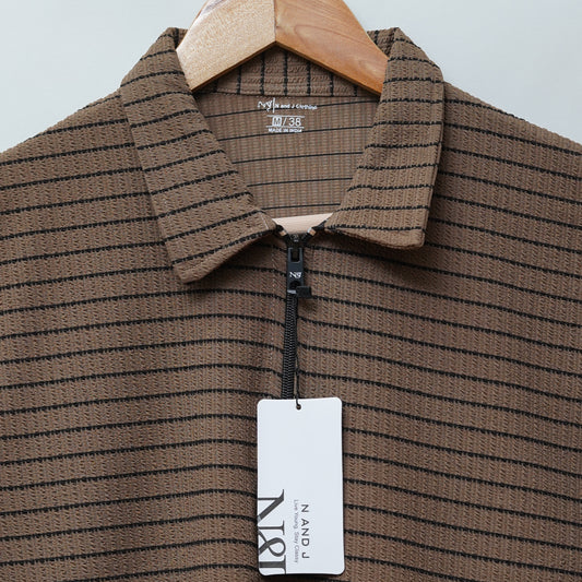 Coffee | Premium Camelet Checks | Polo Zipper T-Shirt