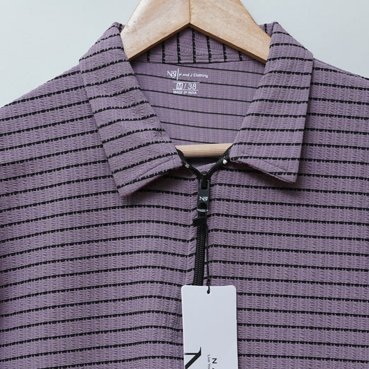 Purple | Premium Camelet Checks | Polo Zipper T-Shirt