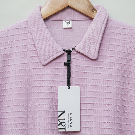 Lavender | Box Waffle Knit | Polo Zipper T-Shirt