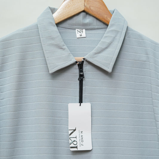 Light Grey | Pique Square Grid | Polo Zipper T-Shirt