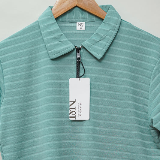 Pista | Jacquard Knit Textured | Polo Zipper T-Shirt