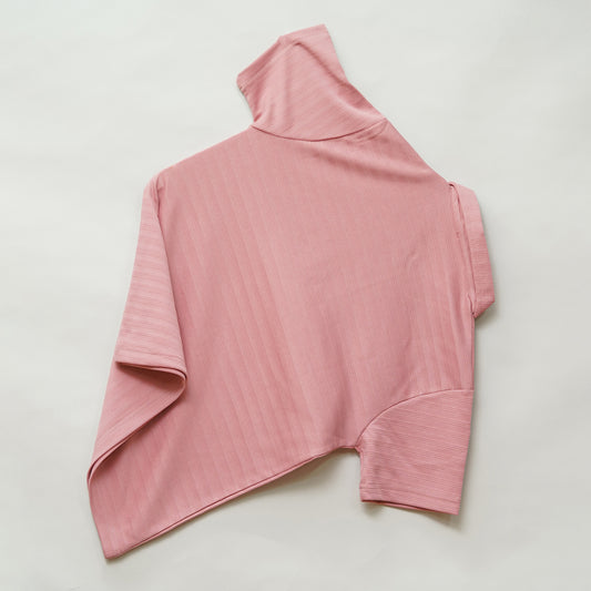 Rose Gold | Ottoman Rib Textured | Polo Zipper T-Shirt