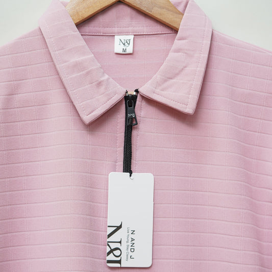 Rose Gold | Pique Square Grid | Polo Zipper T-Shirt