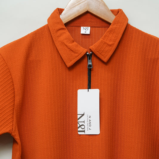 Rust | Pique Textured | Polo Zipper T-Shirt