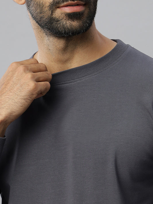 Steel Grey Supima Full Sleeve Round Neck T-shirt