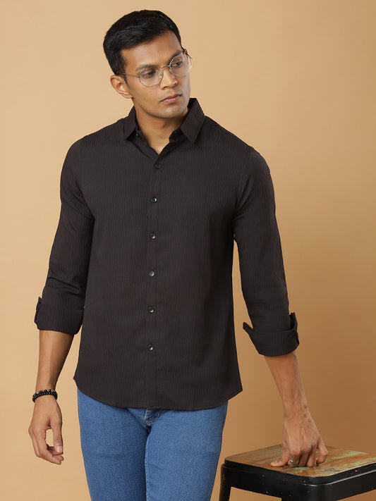 Black | Wavy Ridge | Pleated Design Shirt