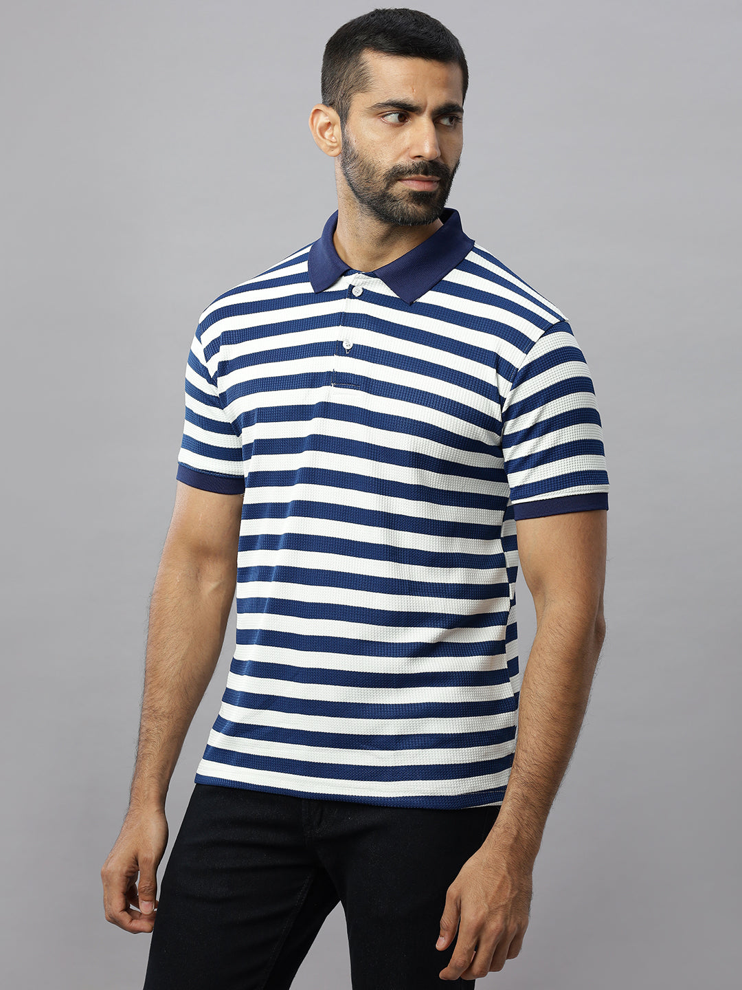 Blue Waffle Polo Striped Tshirt