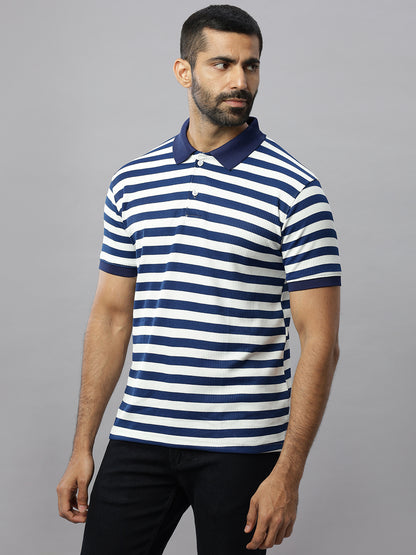 Blue Waffle Polo Striped Tshirt