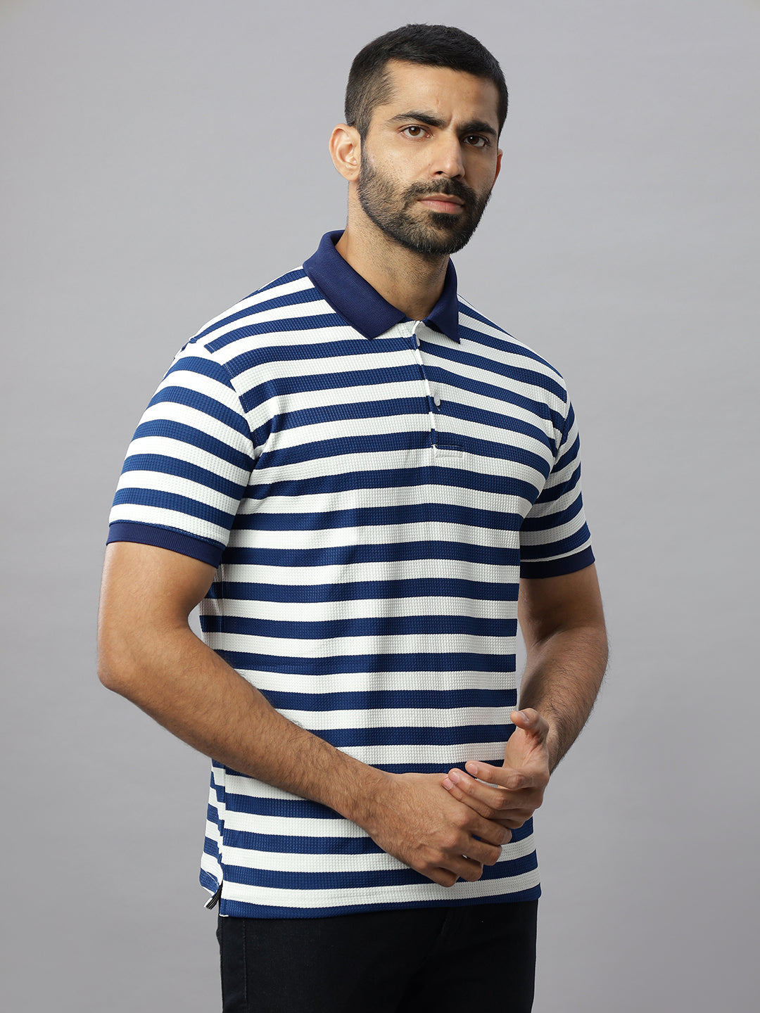 Blue Waffle Polo Striped Tshirt