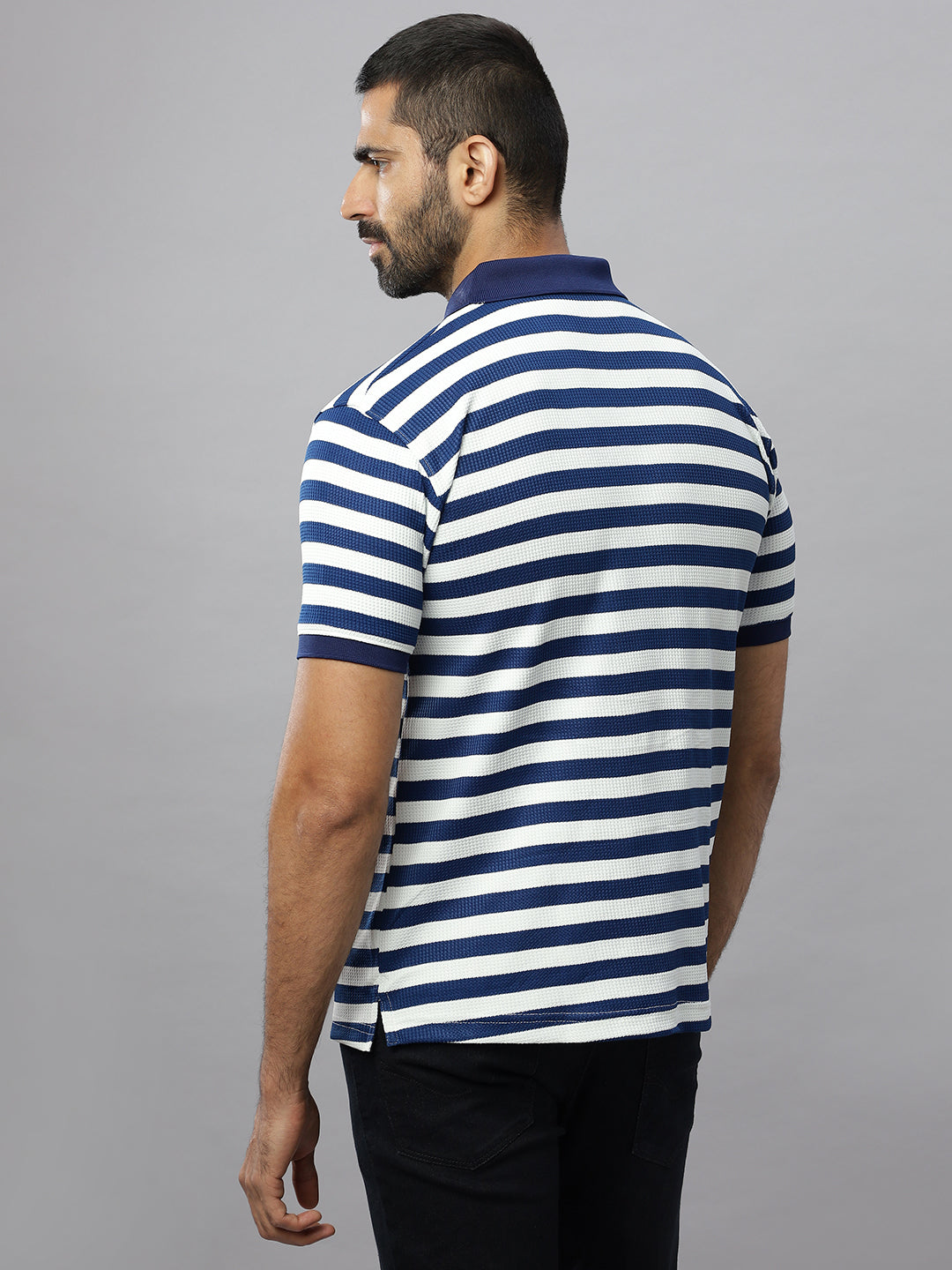 Blue Waffle Polo Striped Tshirt