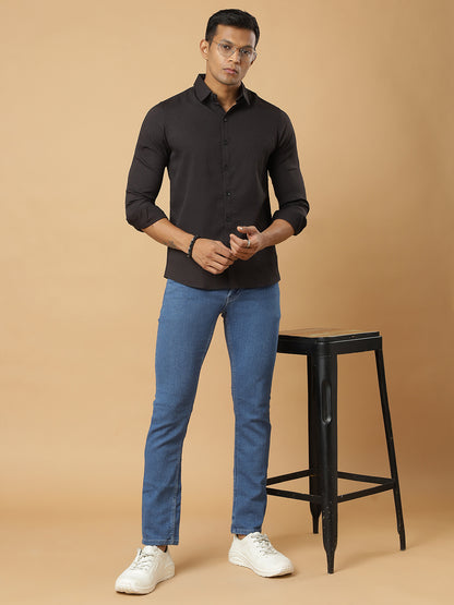 Black | Wavy Ridge | Pleated Design Shirt