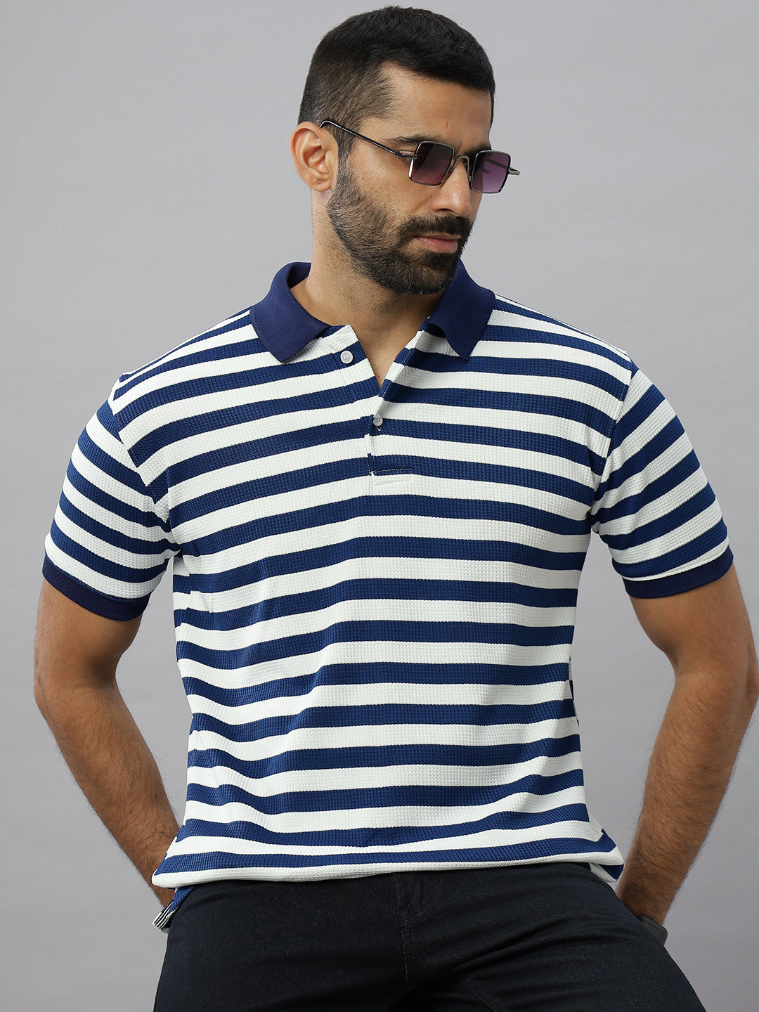 Blue Waffle Polo Striped Tshirt