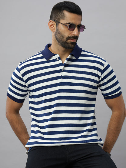Blue Waffle Polo Striped Tshirt