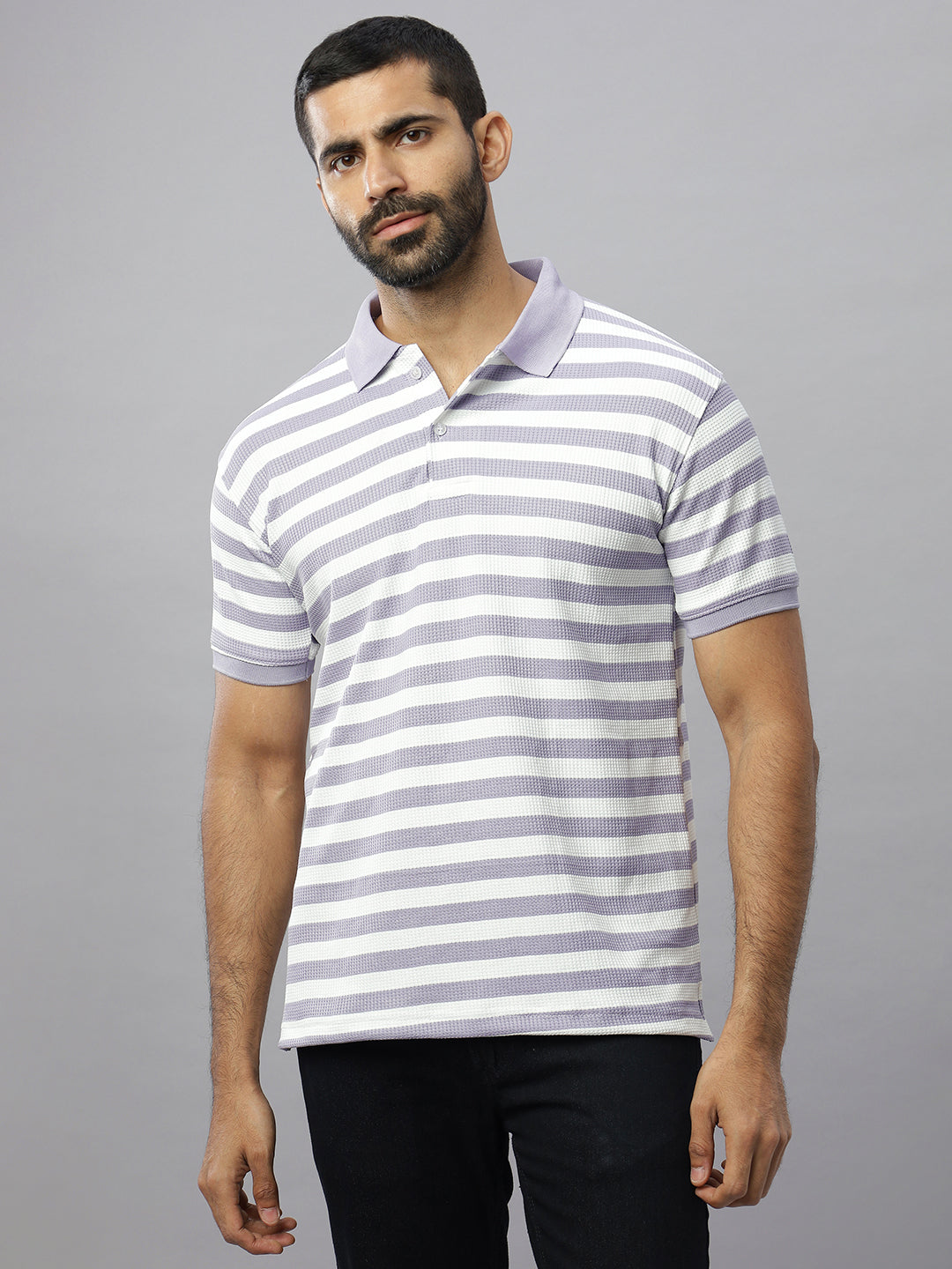 Lavender Waffle Polo Striped T-Shirt