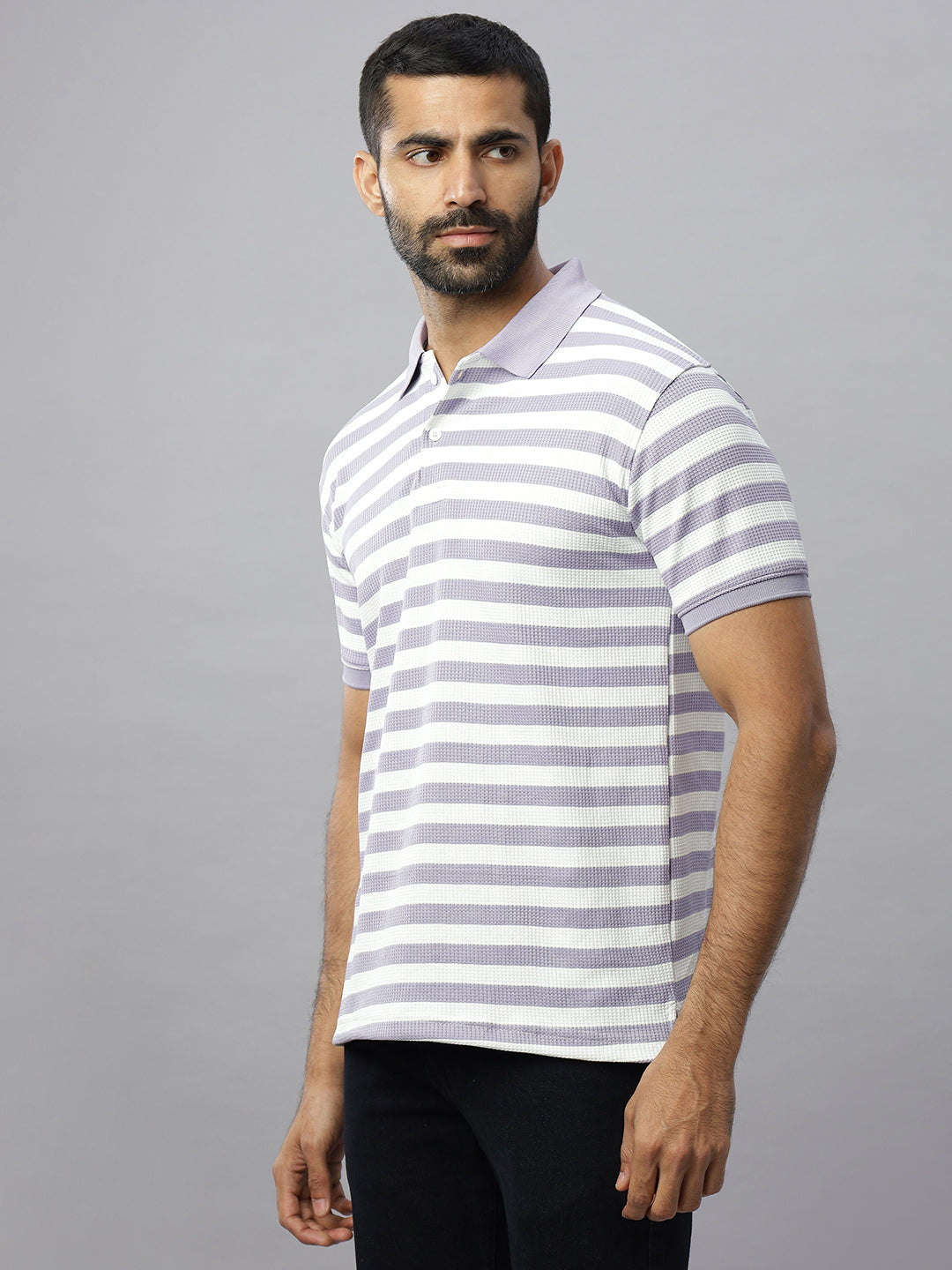 Lavender Waffle Polo Striped T-Shirt