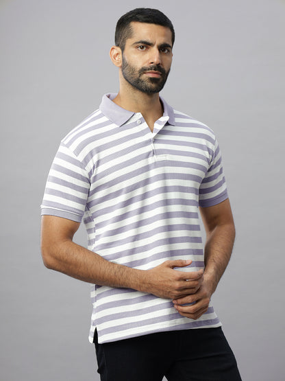 Lavender Waffle Polo Striped T-Shirt