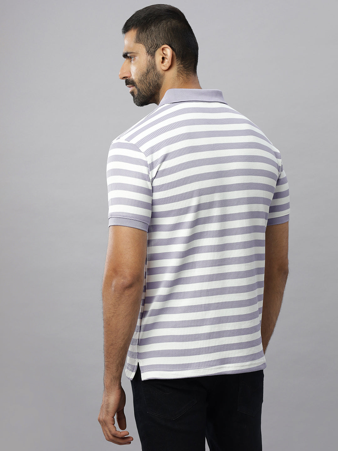 Lavender Waffle Polo Striped T-Shirt