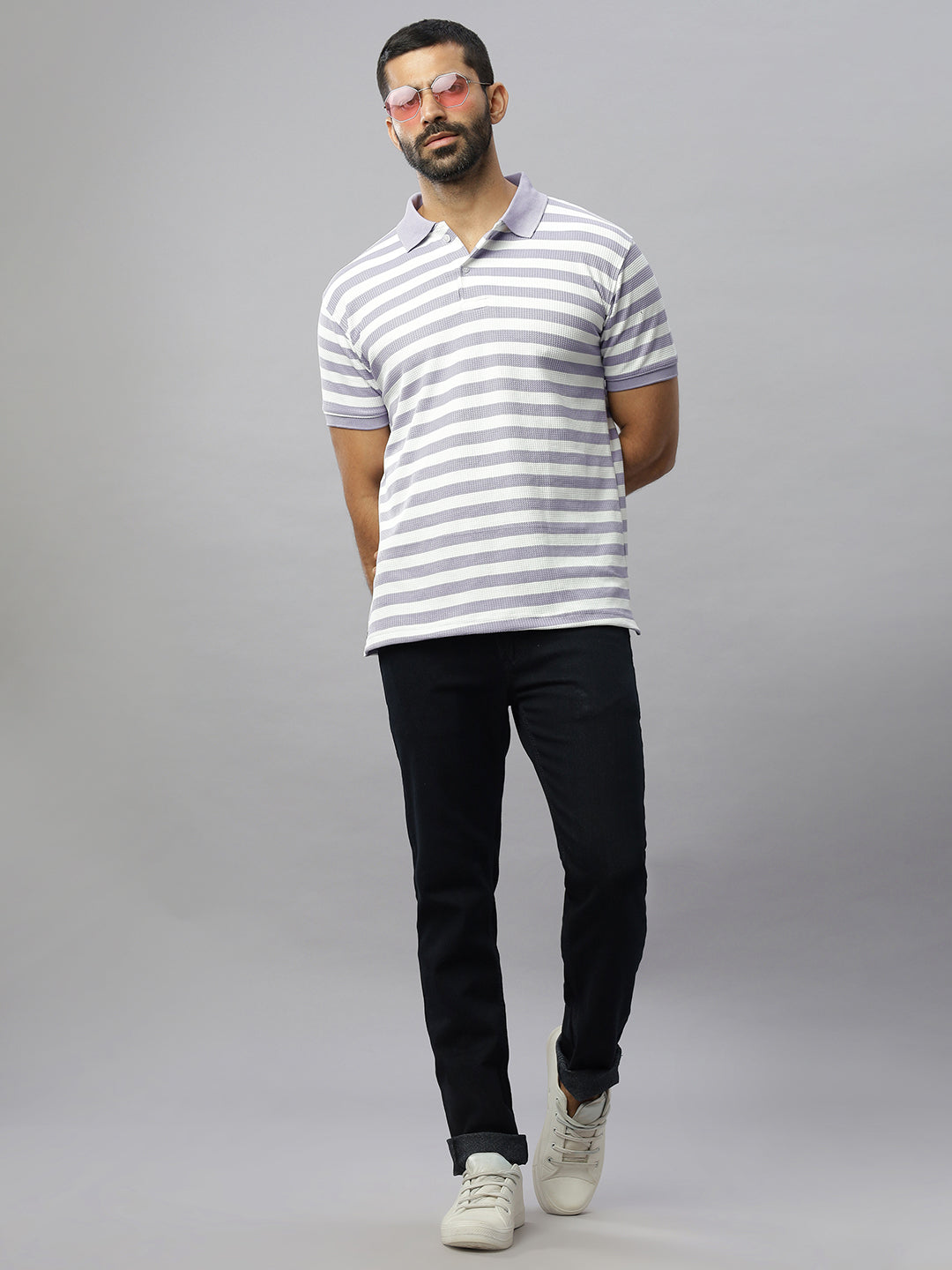 Lavender Waffle Polo Striped T-Shirt