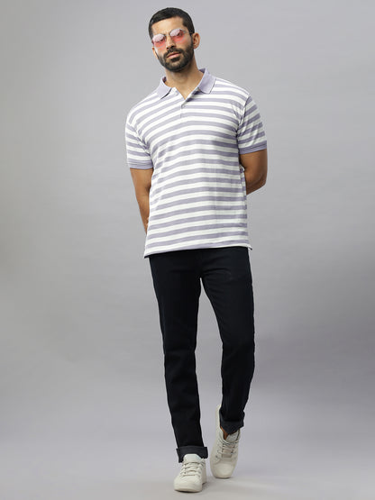 Lavender Waffle Polo Striped T-Shirt