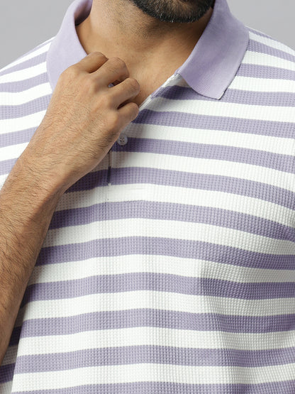 Lavender Waffle Polo Striped T-Shirt