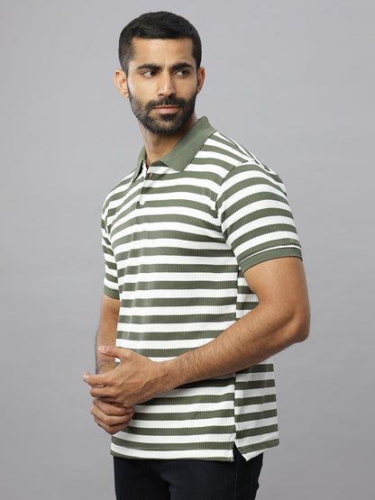 Olive Waffle Polo Striped T-Shirt