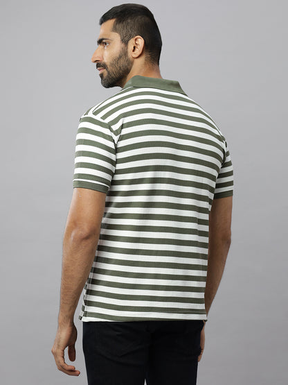 Olive Waffle Polo Striped T-Shirt