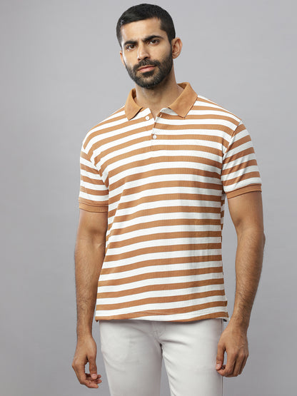 Brown Waffle Polo Striped T-Shirt
